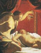 Simon Vouet Psyche betrachtet den schlafenden Amor oil